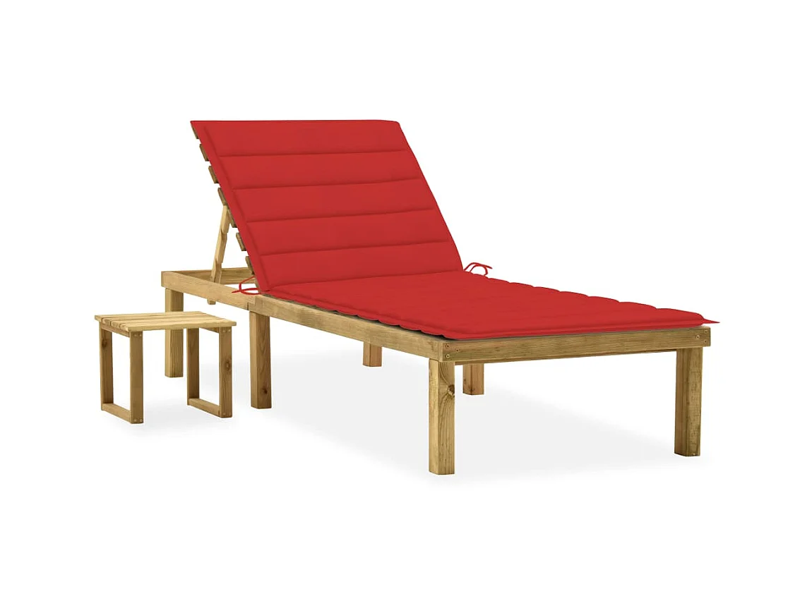 Bain de soleil de jardin avec table et coussin Pin imprégné SEF20916