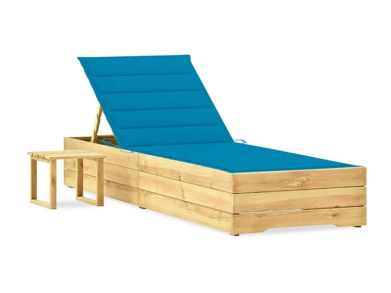 Bain de soleil de jardin avec table et coussin Pin imprégné SEF62484