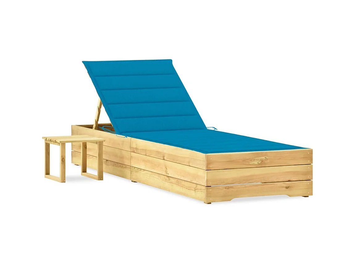 Bain de soleil de jardin avec table et coussin Pin imprégné SEF62484