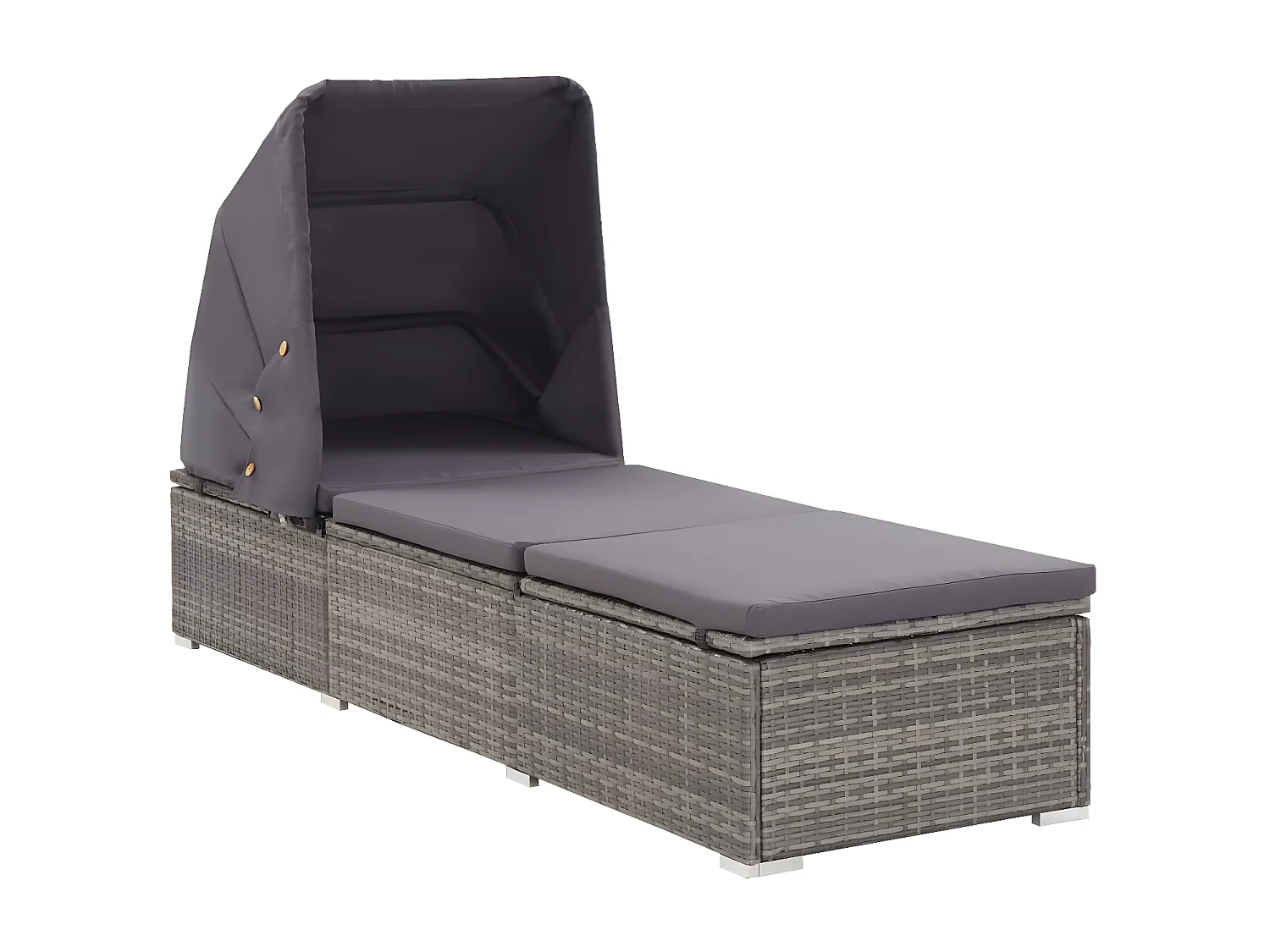 Bain de soleil avec auvent et coussin Résine tressée Gris SEF62282