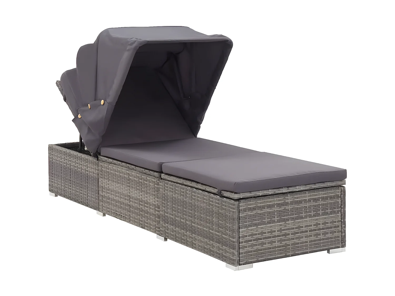 Bain de soleil avec auvent et coussin Résine tressée Gris SEF62282