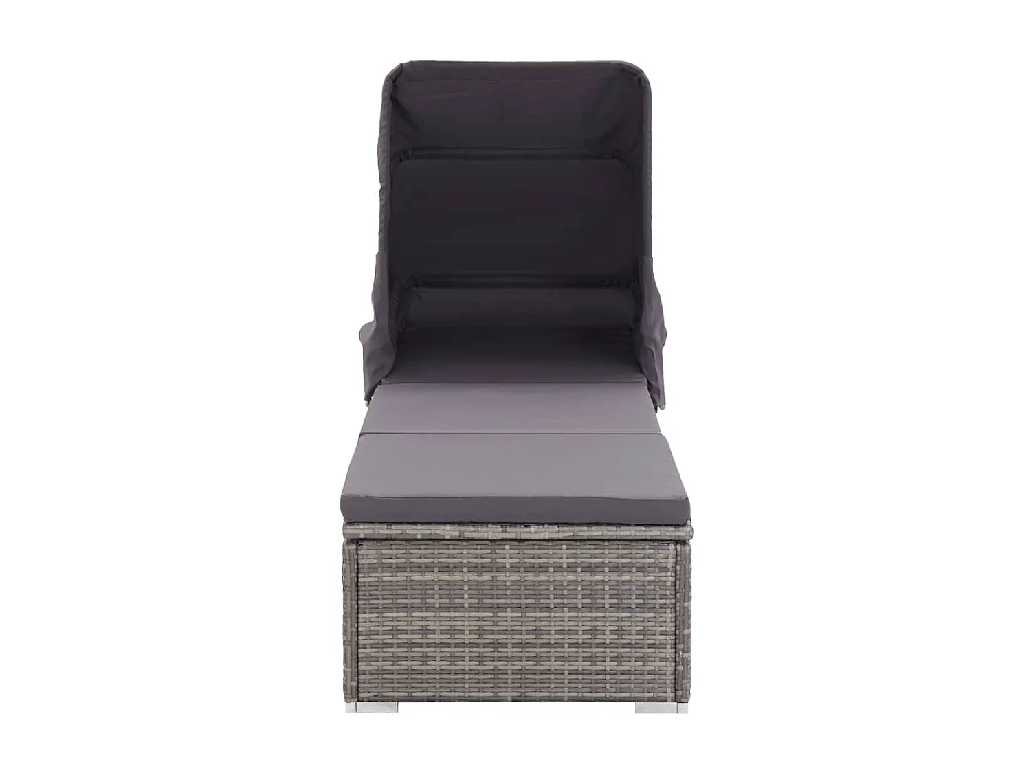 Bain de soleil avec auvent et coussin Résine tressée Gris SEF62282