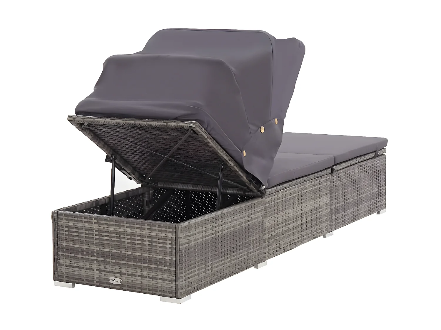 Bain de soleil avec auvent et coussin Résine tressée Gris SEF62282