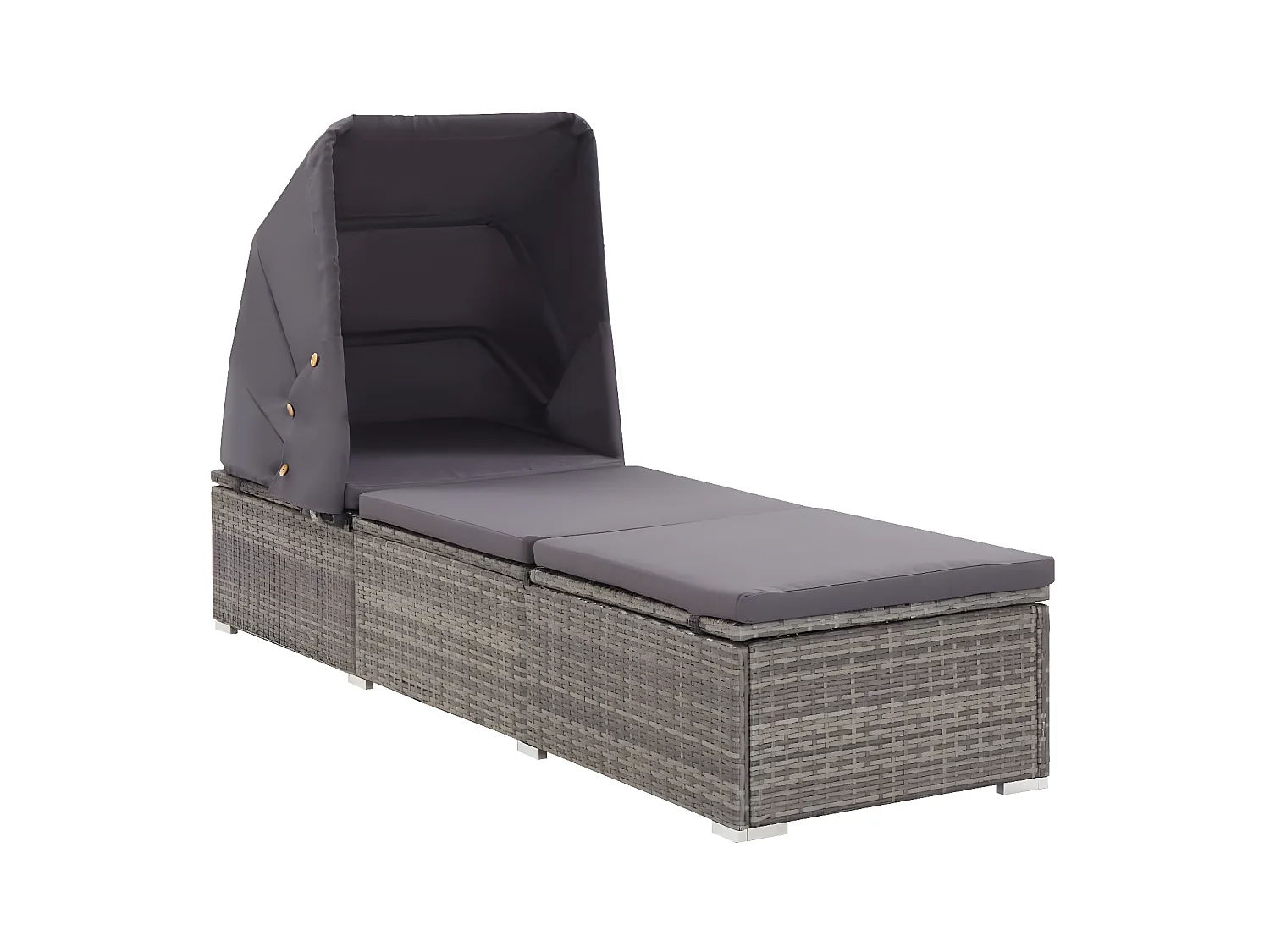 Bain de soleil avec auvent et coussin Résine tressée Gris SEF62282
