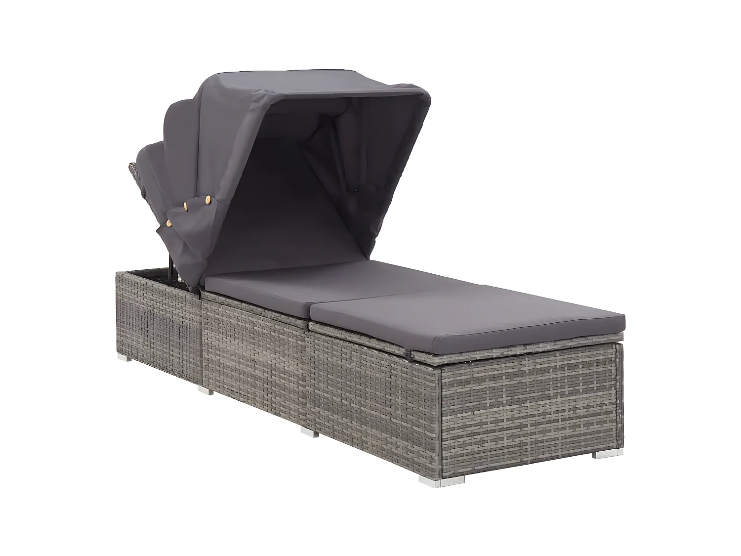Bain de soleil avec auvent et coussin Résine tressée Gris SEF62282