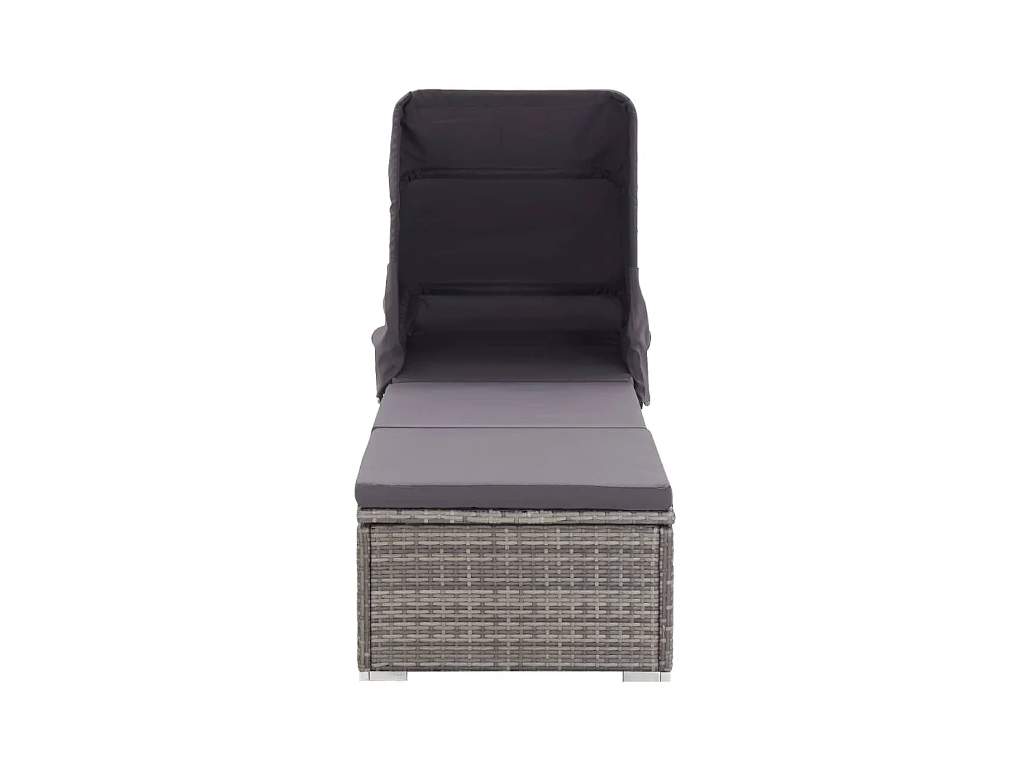 Bain de soleil avec auvent et coussin Résine tressée Gris SEF62282