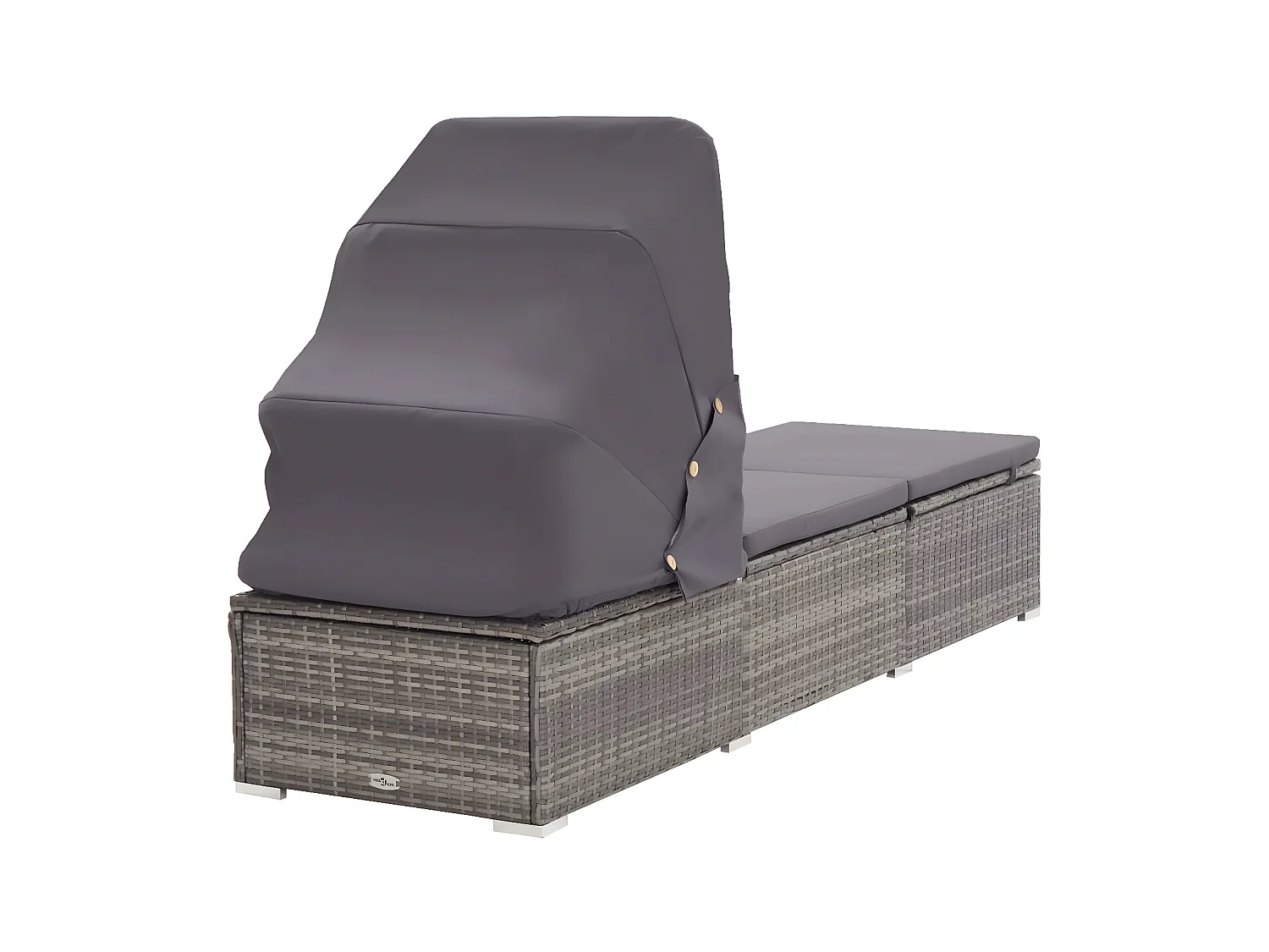 Bain de soleil avec auvent et coussin Résine tressée Gris SEF62282