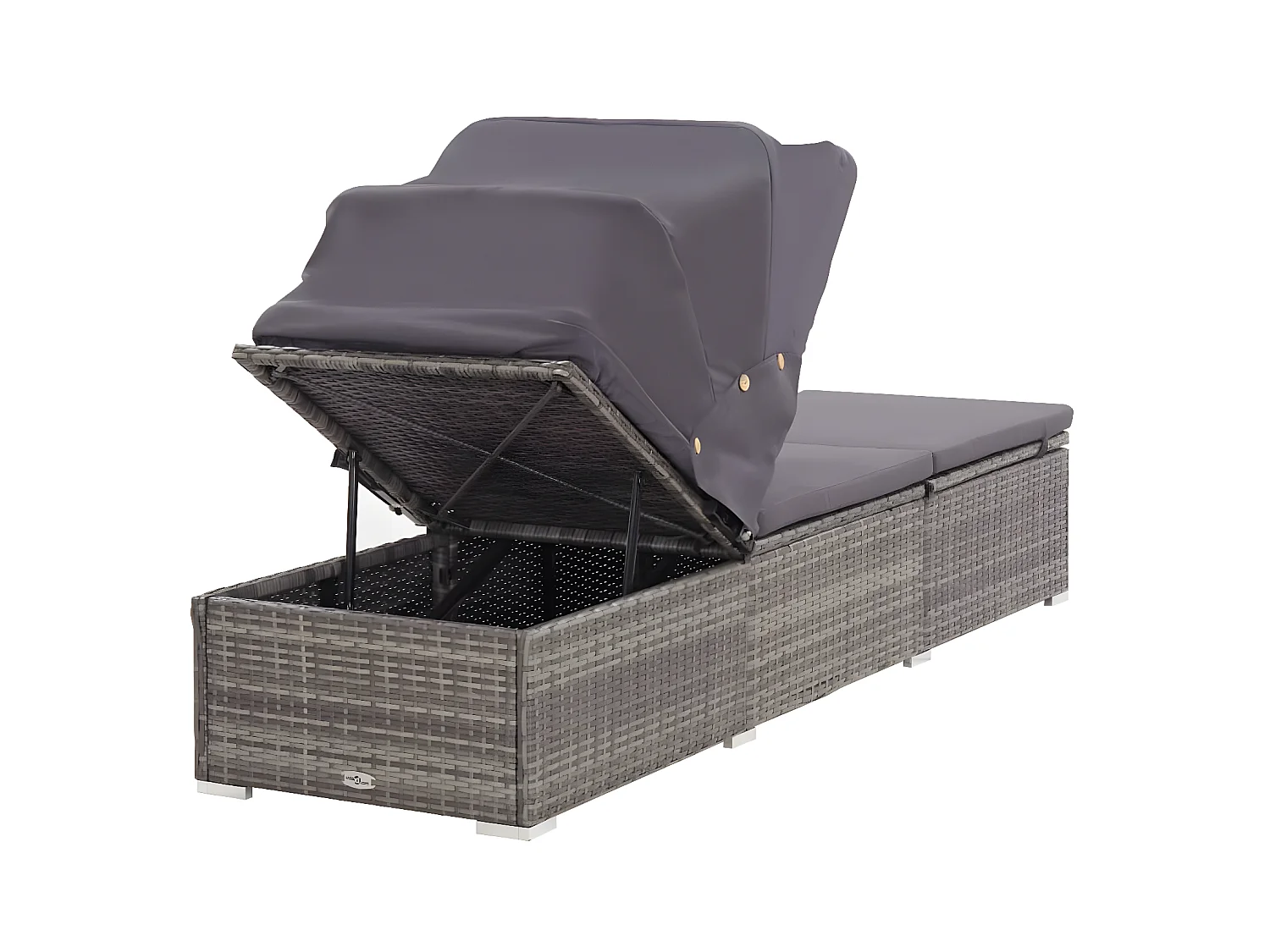 Bain de soleil avec auvent et coussin Résine tressée Gris SEF62282