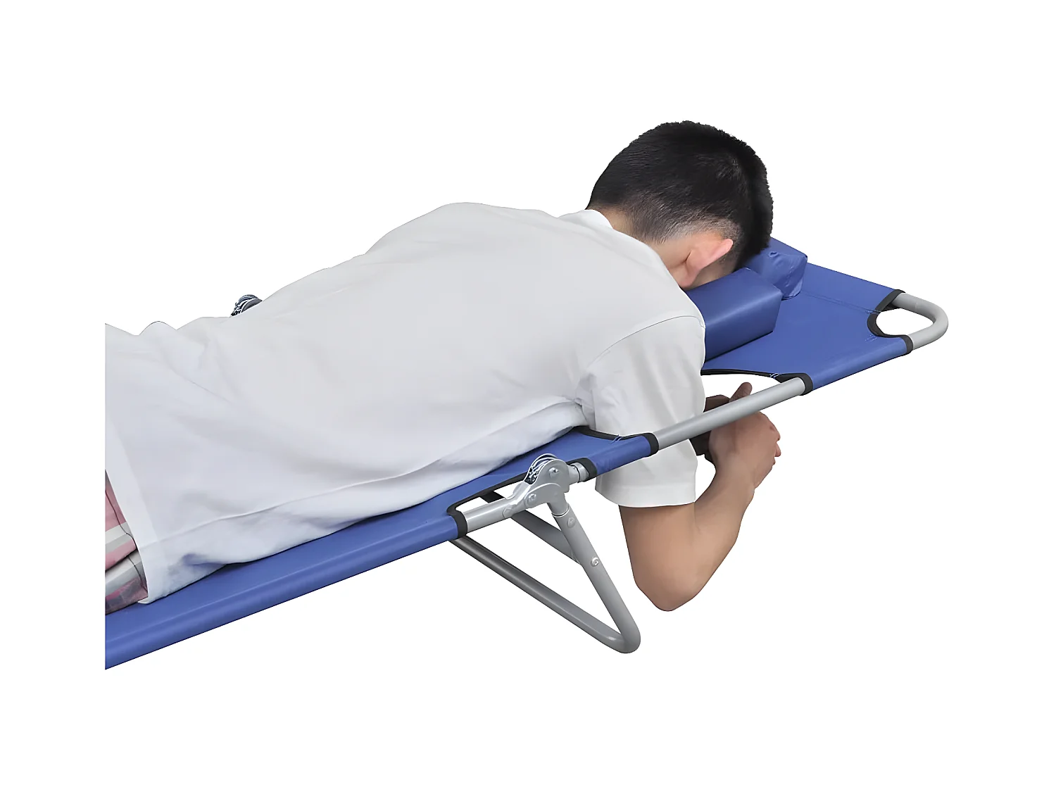 Ligbed inklapbaar met hoofdkussen gepoedercoat staal blauw NL784922