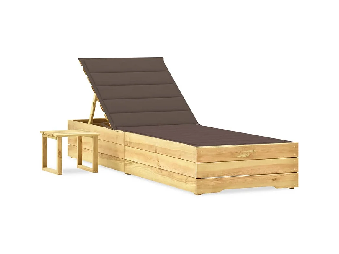 Bain de soleil de jardin avec table et coussin Pin imprégné SEF69949