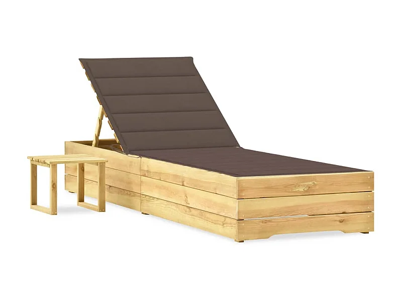 Tumbona de jardín con mesa y cojín de madera de pino impregnada ES16025