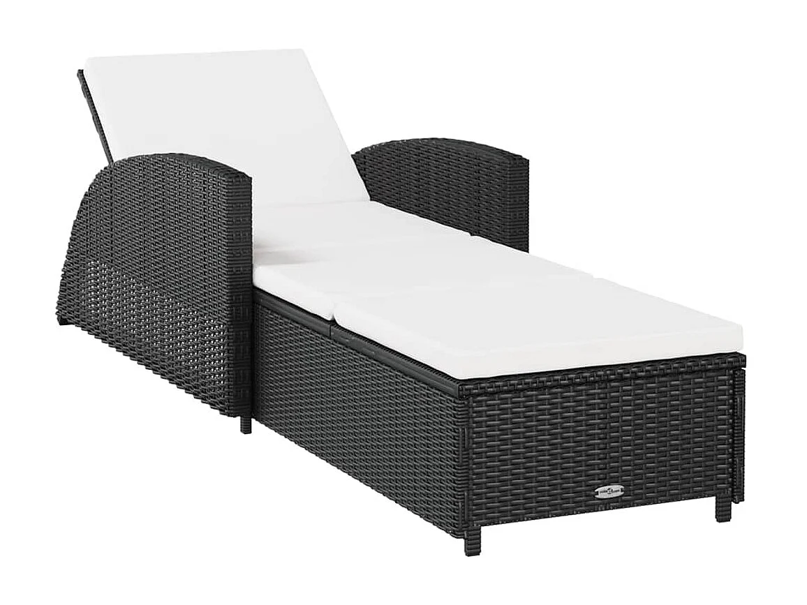 Ligbed met crèmewit kussen poly rattan zwart NL806769