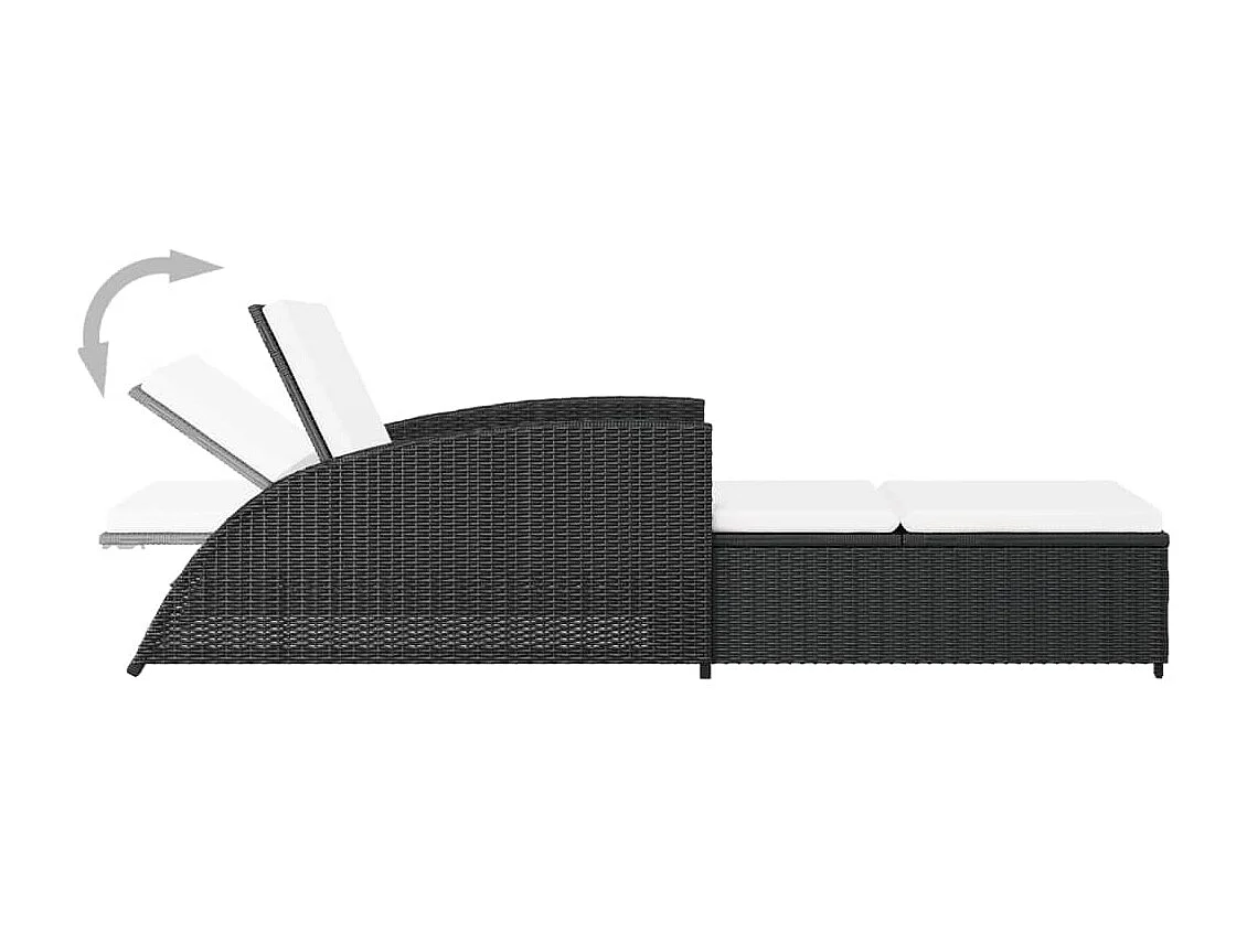 Ligbed met crèmewit kussen poly rattan zwart NL806769