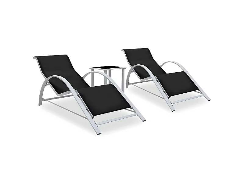 Bains de soleils 2 pcs avec table Aluminium Noir SEF59065