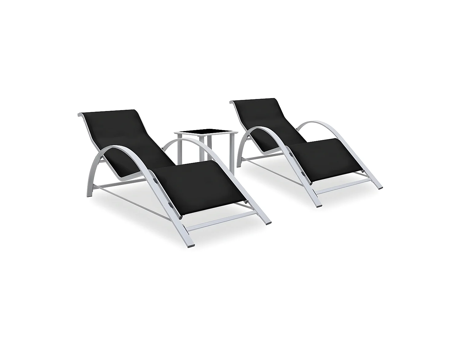 Bains de soleils 2 pcs avec table Aluminium Noir SEF59065