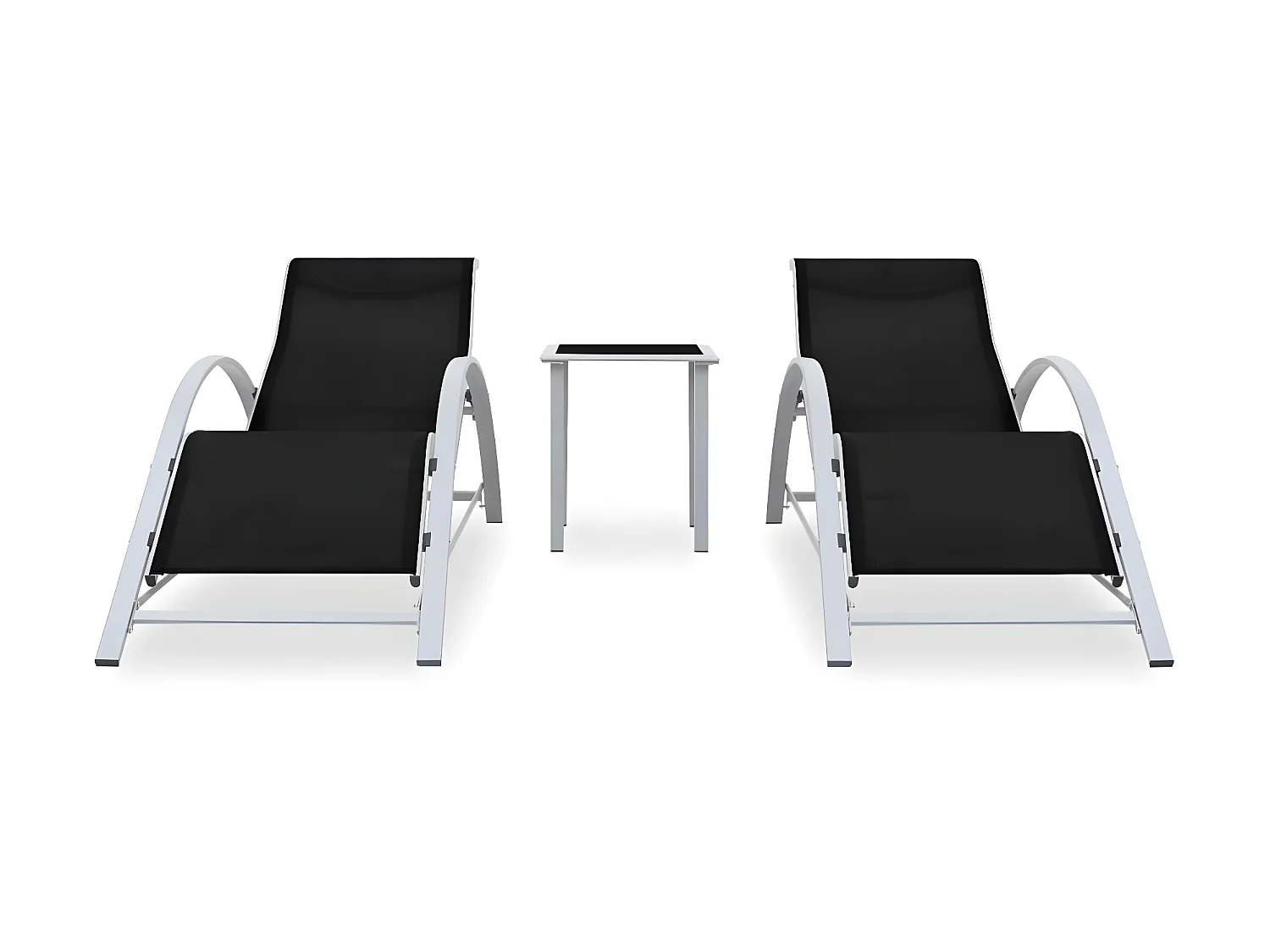 Ligbedden 2 st met tafel aluminium zwart NL712034