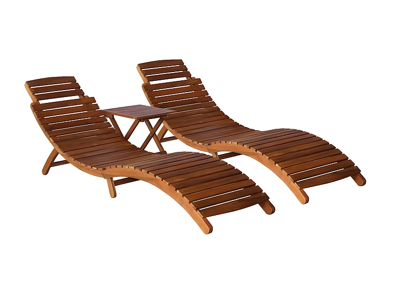 Set de tumbonas con mesita 3 piezas madera maciza de acacia ES43871