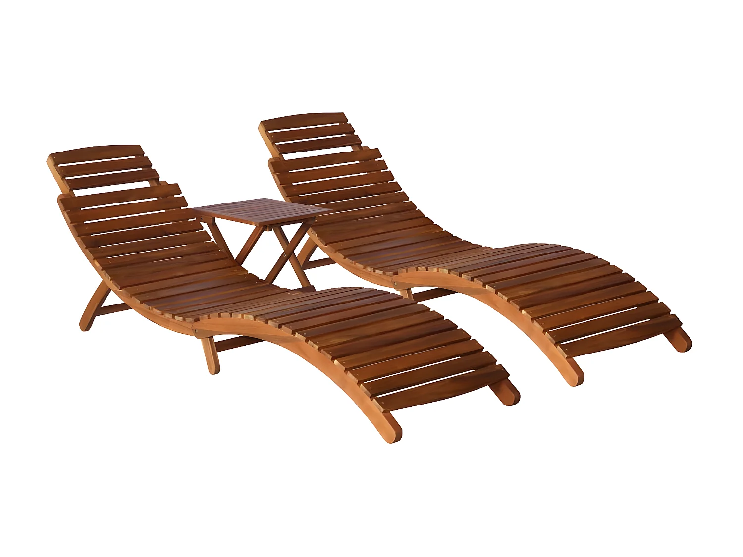 Ligbedden met theetafel 3-delig massief acaciahout NL765817