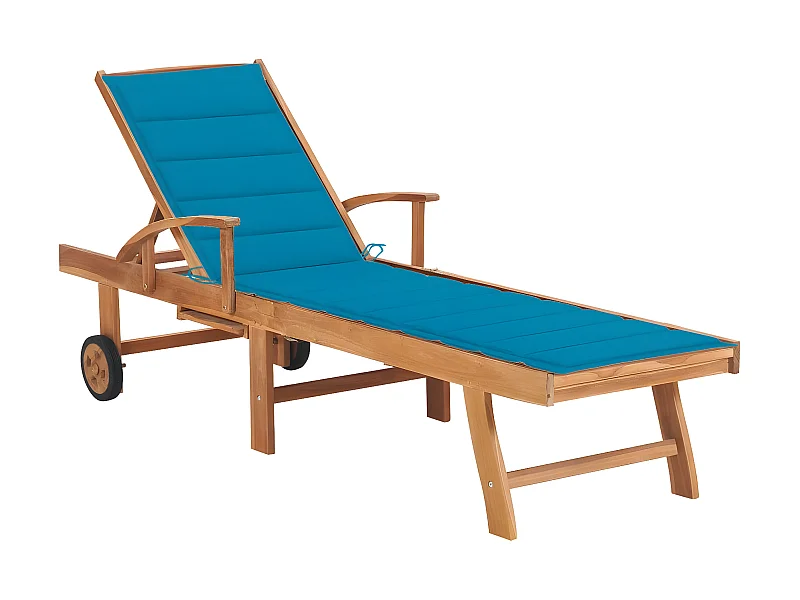 Ligbed met blauw kussen massief teakhout NL253409