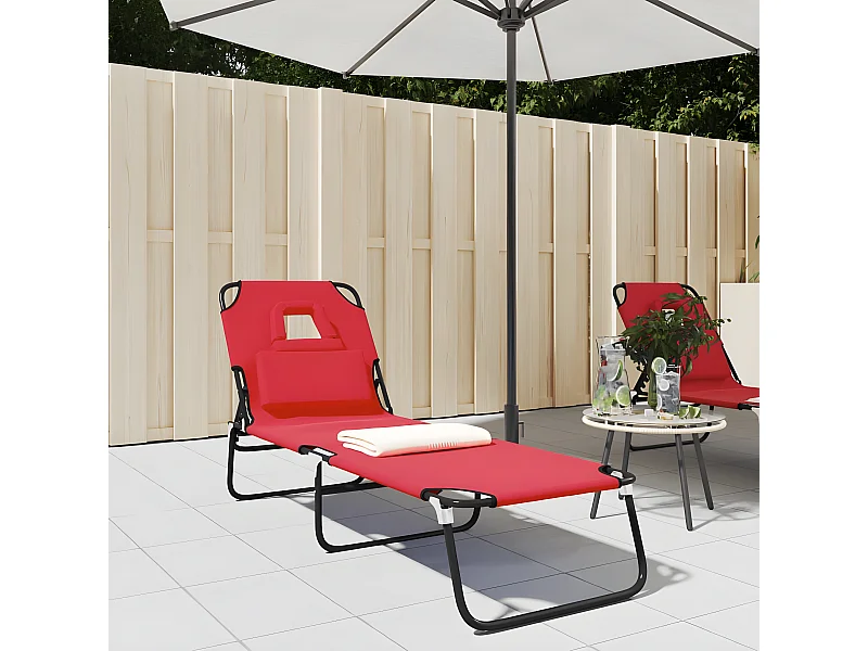 Bain de soleil pliante rouge tissu oxford acier enduit de poudre PEWV96981