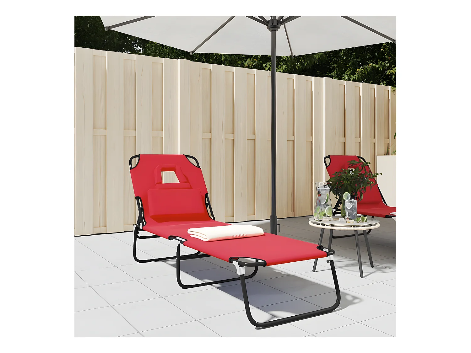 Bain de soleil pliante rouge tissu oxford acier enduit de poudre PEWV96981
