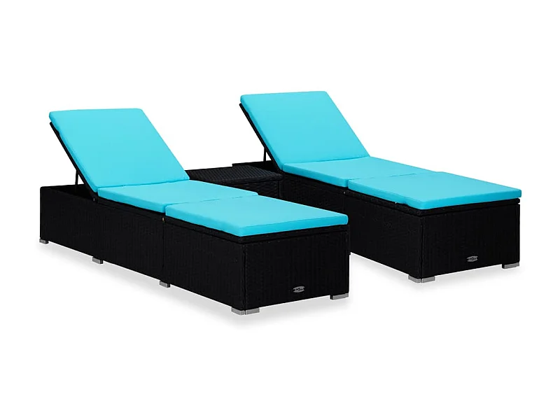 Bains de soleils de jardin table à thé 3 pcs Résine tressée Noir SEF75580