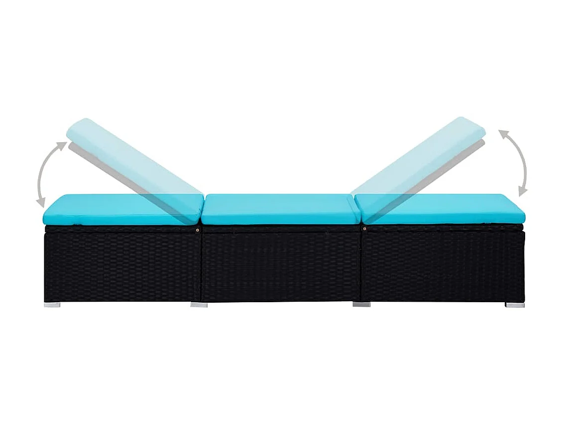 Bains de soleils de jardin table à thé 3 pcs Résine tressée Noir SEF75580