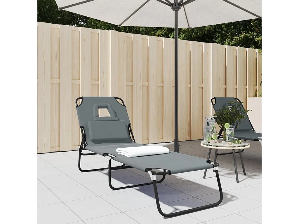 Bain de soleil pliante gris tissu oxford acier enduit de poudre PEWV38011