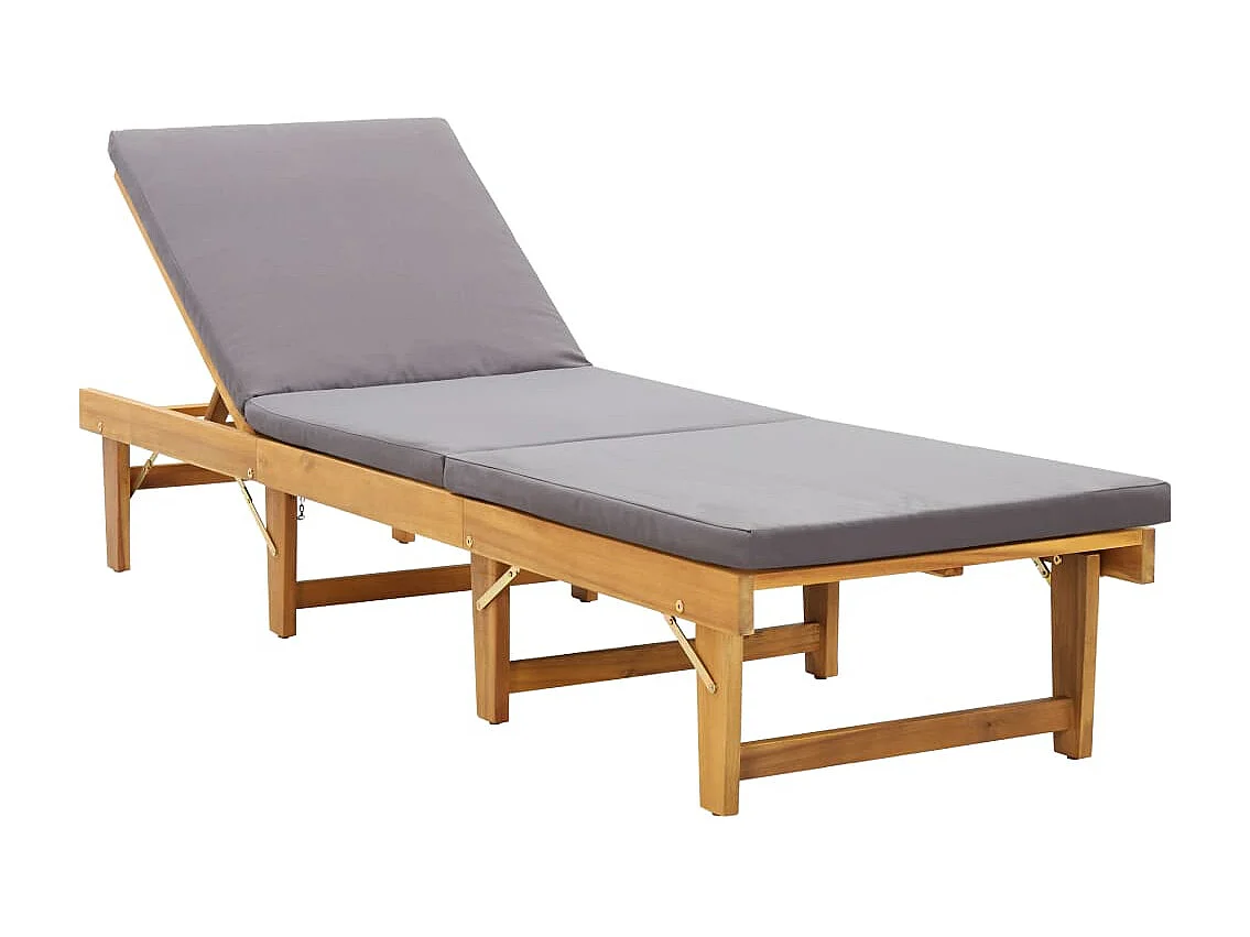 Bain de soleil pliante avec coussin Bois d'acacia solide SEF78054