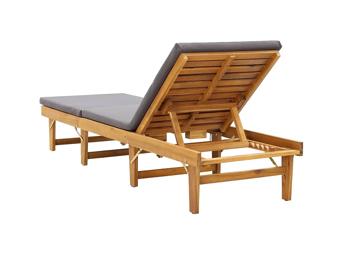 Bain de soleil pliante avec coussin Bois d'acacia solide SEF78054