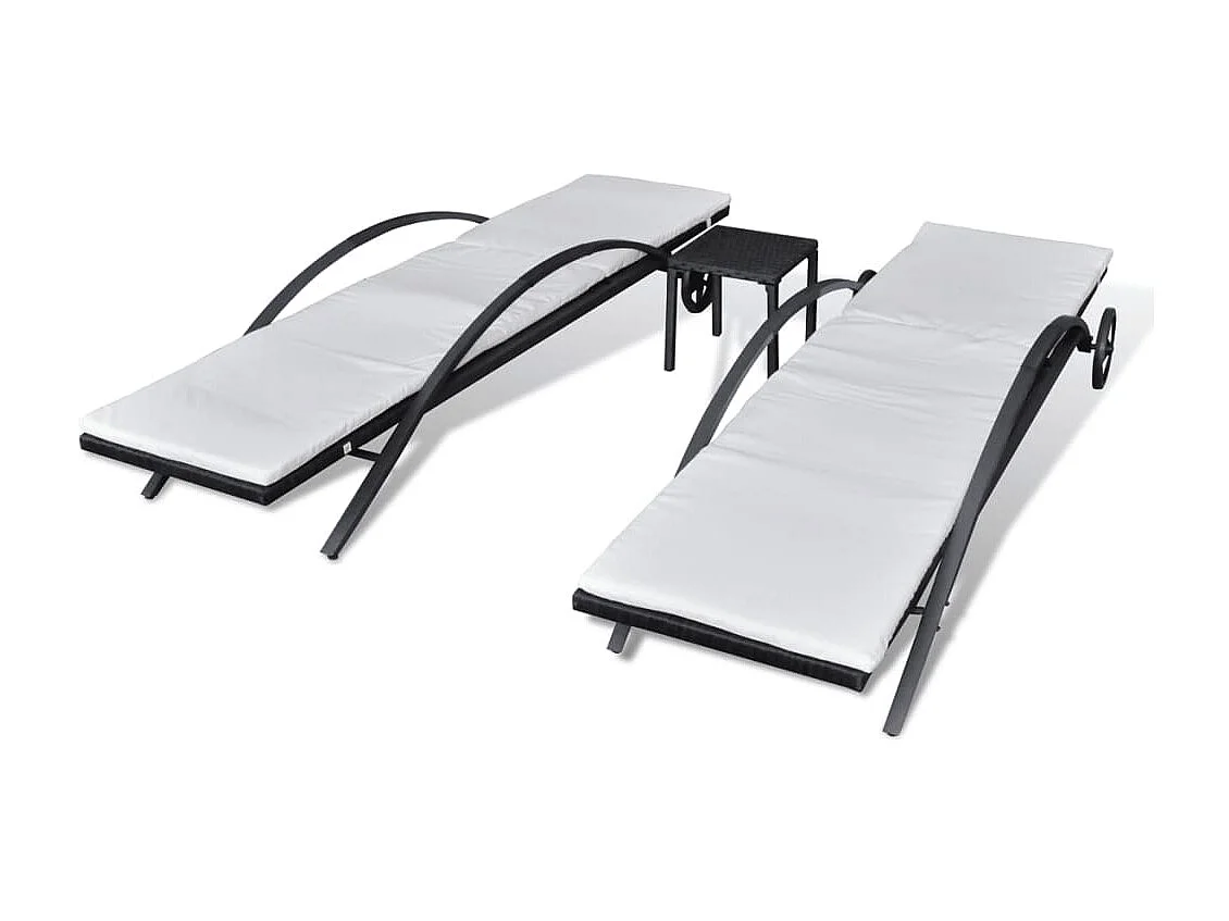 Bains de soleils avec table Résine tressée Noir SEF81908