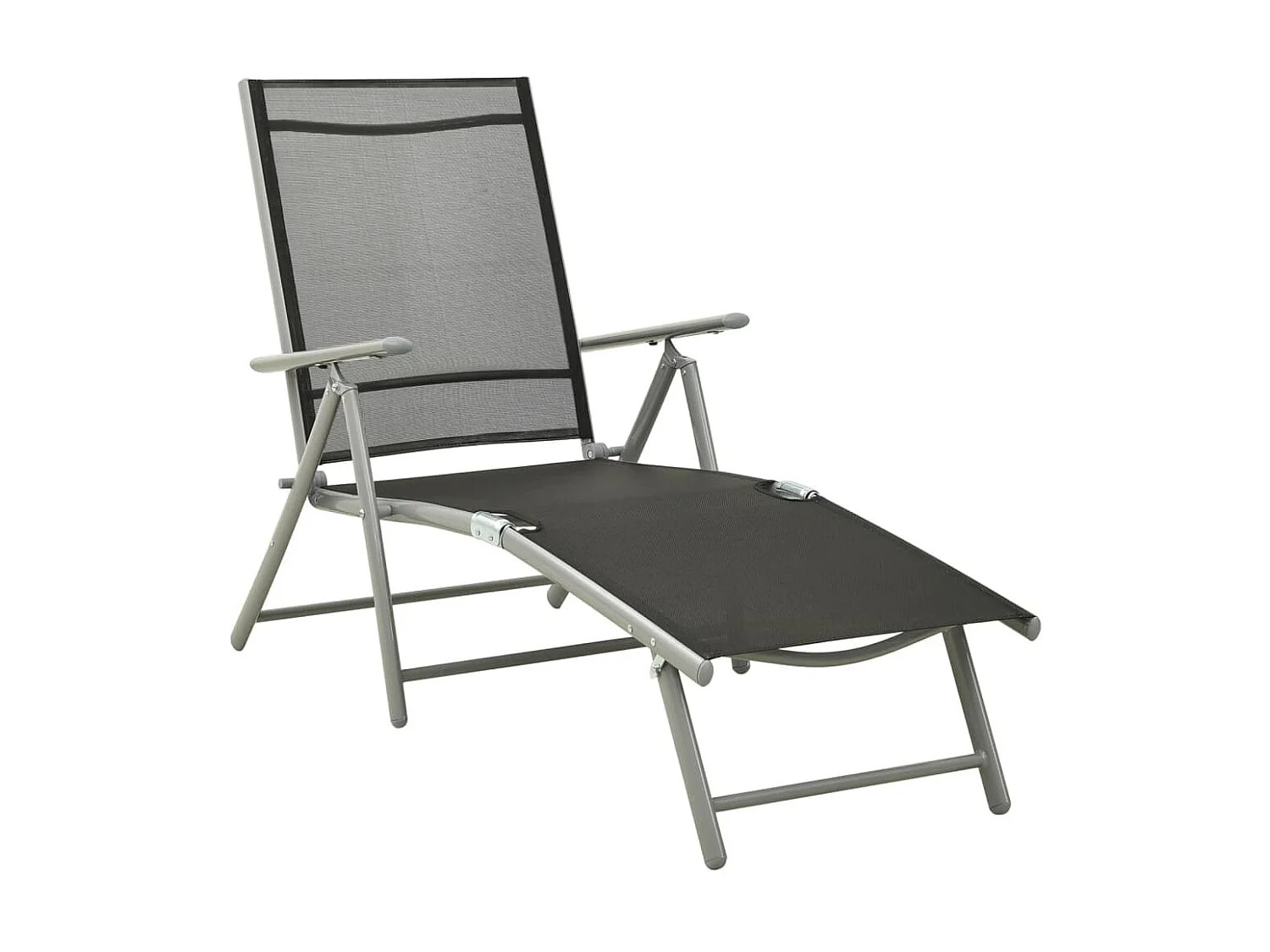 Ligbed inklapbaar textileen en aluminium zwart en zilverkleurig NL829286