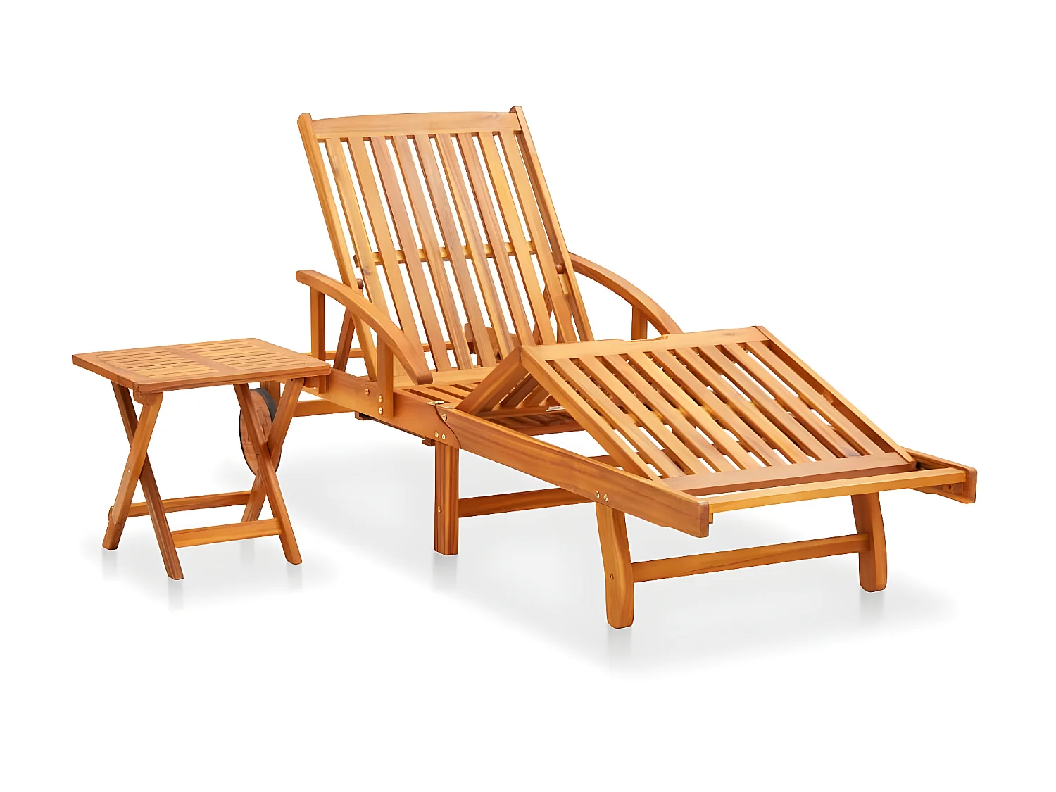 Bain de soleil de jardin avec table et coussin Bois d'acacia SEF60048