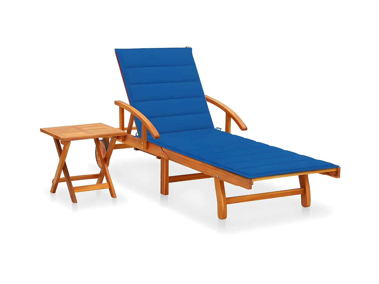 Bain de soleil de jardin avec table et coussin Bois d'acacia SEF60048