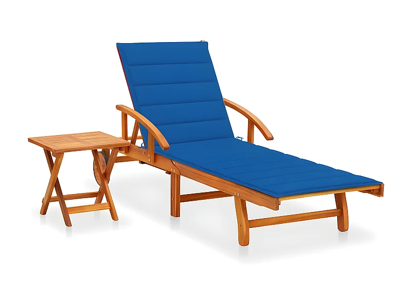 Bain de soleil de jardin avec table et coussin Bois d'acacia SEF60048