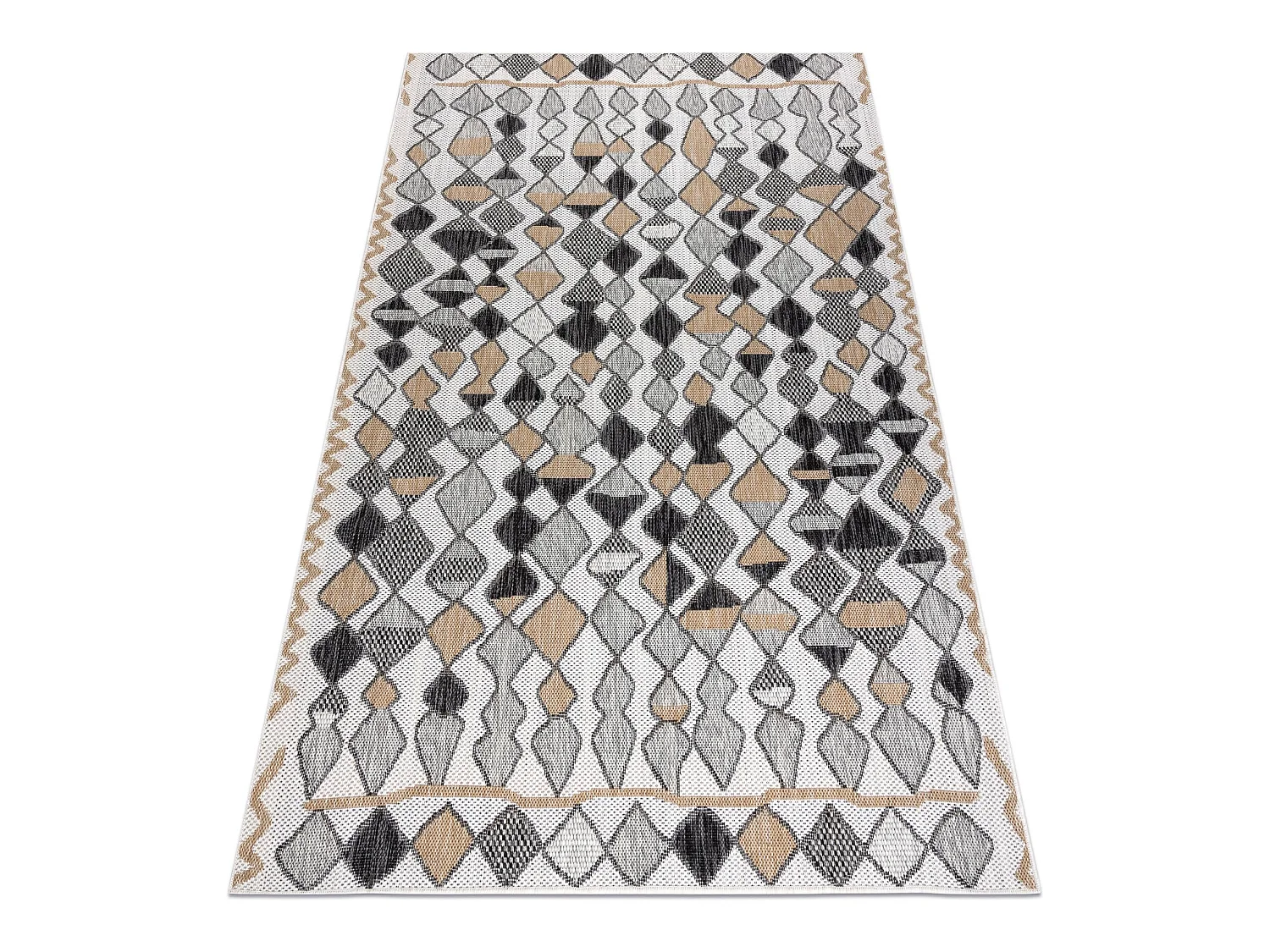 Sisal tapijt SISAL COOPER Ruit , Zigzag 22217 ecru / zwartkleuring 180x270 cm