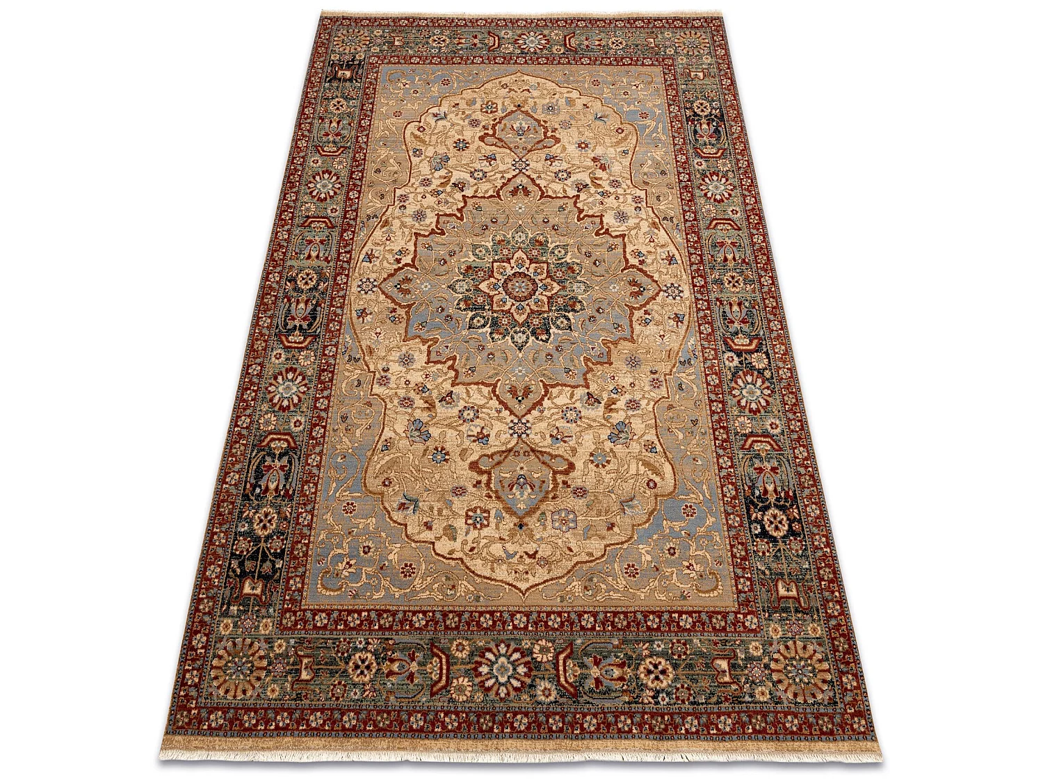 Tapis KESHAN franges, Rosette oriental 7519/53555 beige / bleu foncé 120x145 cm