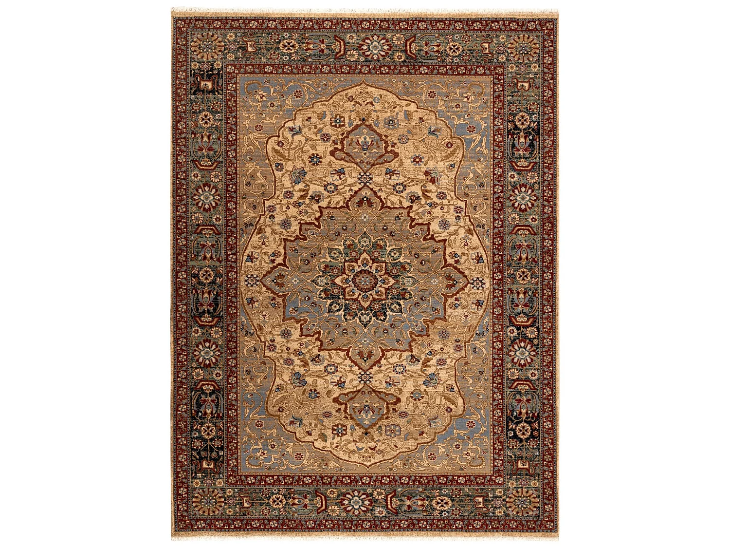Tapis KESHAN franges, Rosette oriental 7519/53555 beige / bleu foncé 120x145 cm