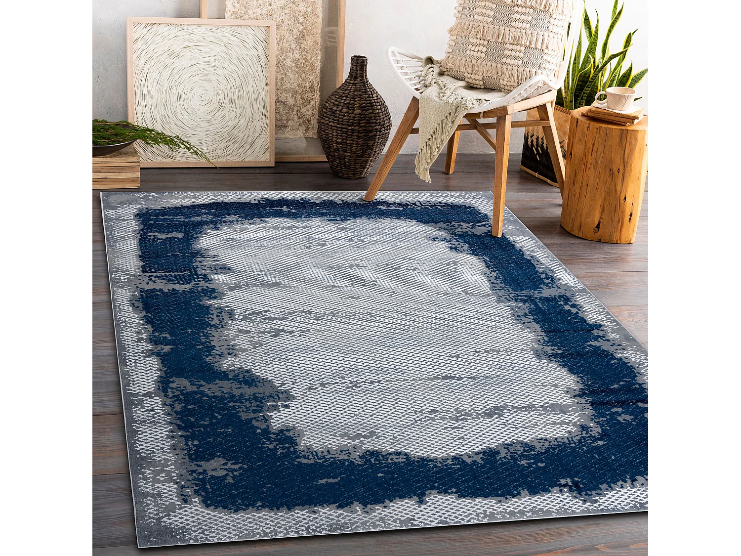 Tapijt CORE A004 Kader, schaduw - structureel, twee lagen vlies, blauw 160x220 cm