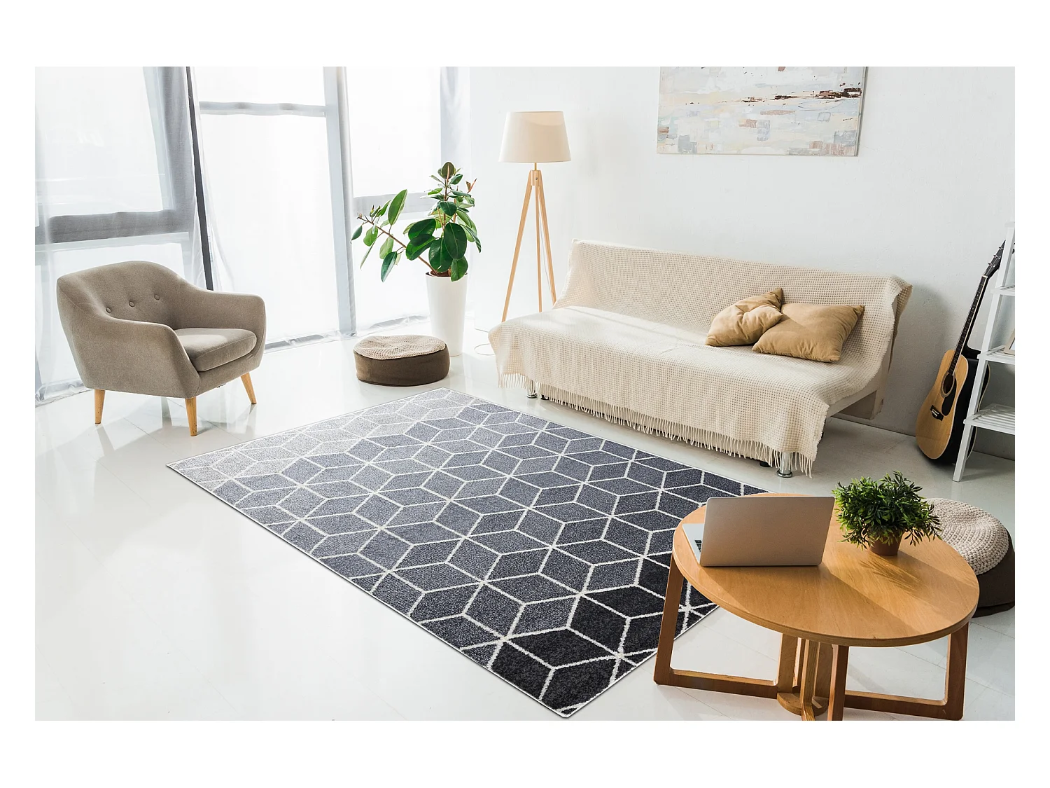 Tapis HEOS 78590 crème / argent / anthracite CUBE 160x220 cm