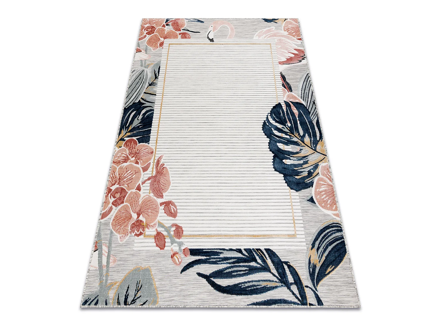 Tapijt Structural BOTANIC 65240 Flamingo, bladeren plat geweven op het 78x150 cm