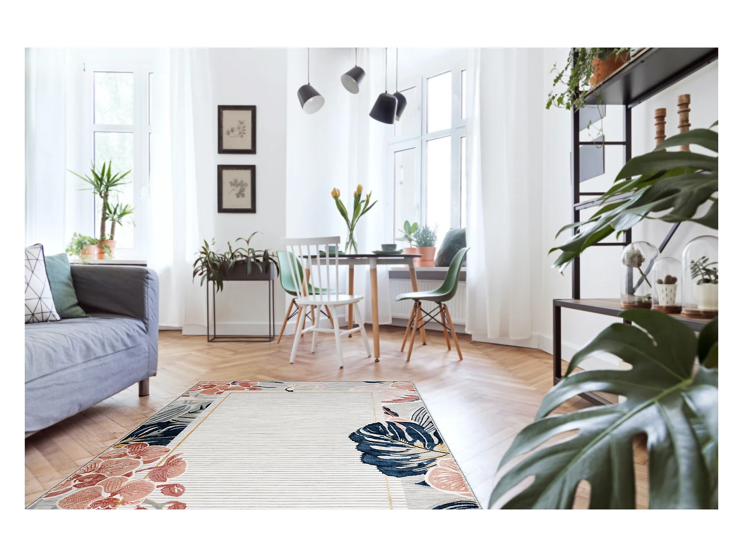 Tapis Structurel BOTANIC 65240 Flamant rose, feuilles tissé à plat s 78x150 cm