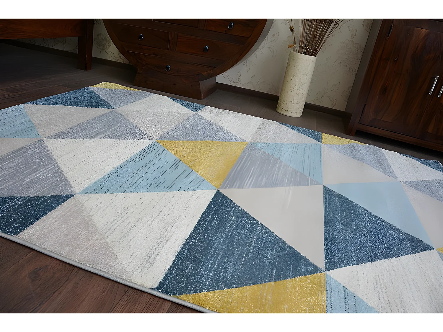 Tapis NORDIC TRIANGLES gris et crème G4580 280x370 cm