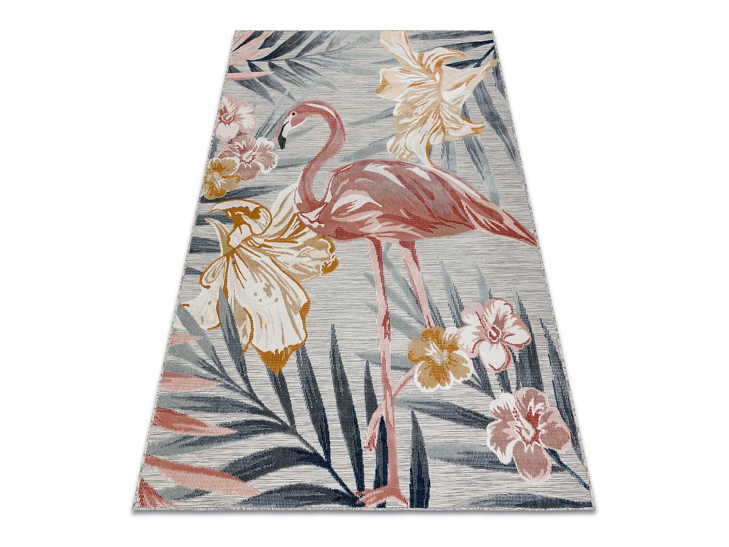 Tapis Structurel BOTANIC 65263 Flamant fleurs, feuilles tissé à plat 117x170 cm