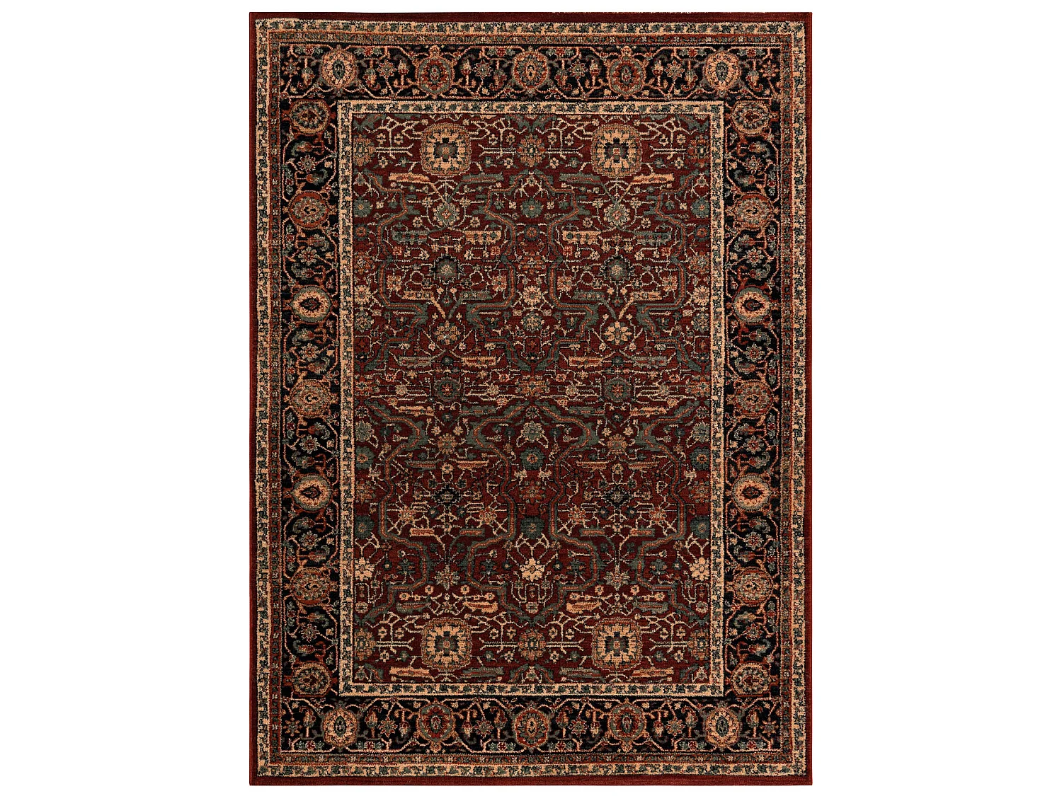 Wollen tapijt KASHQAI kader , oosters bordeaux rode kleur 80x160 cm