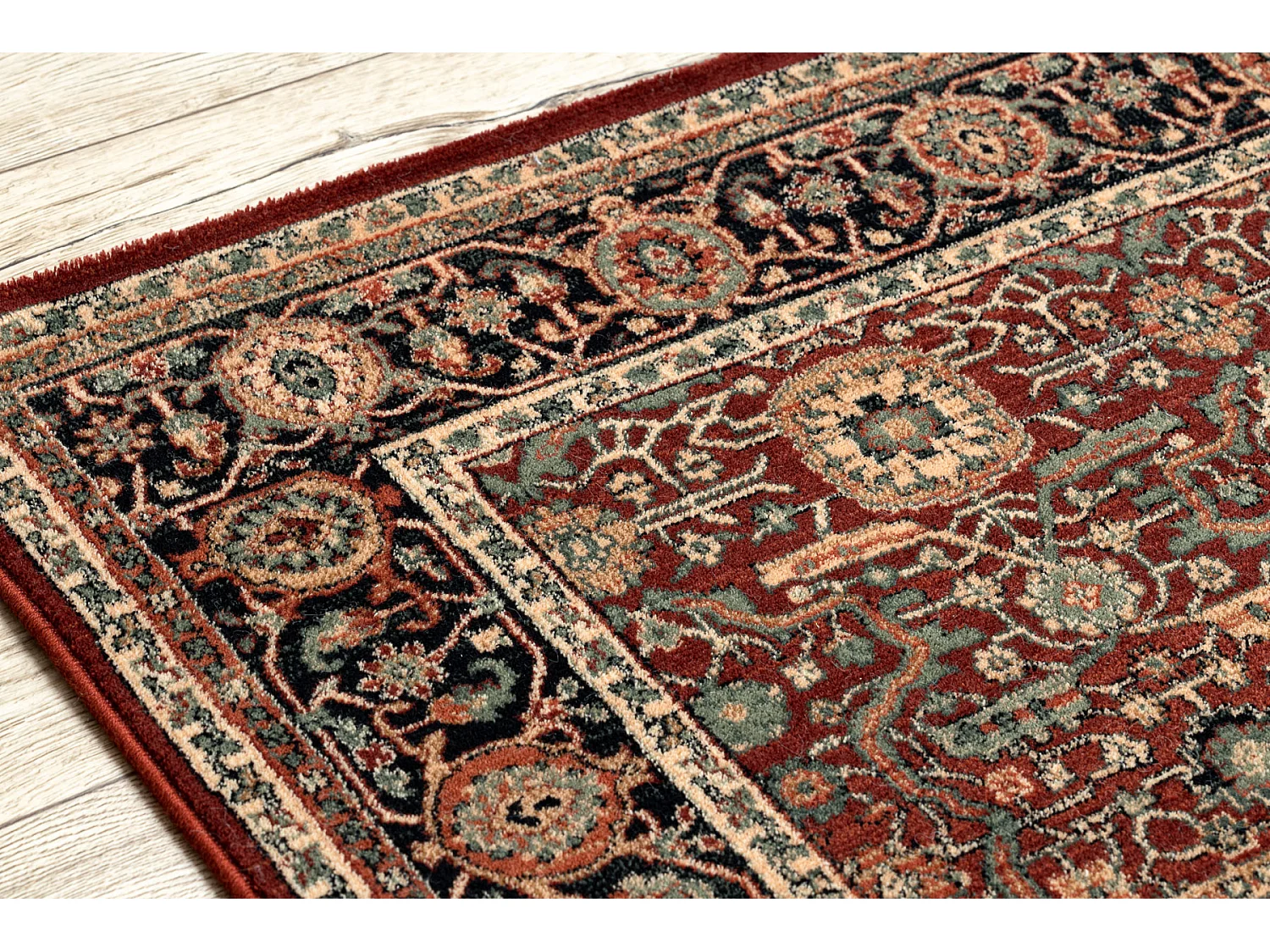 Wollen tapijt KASHQAI kader , oosters bordeaux rode kleur 80x160 cm