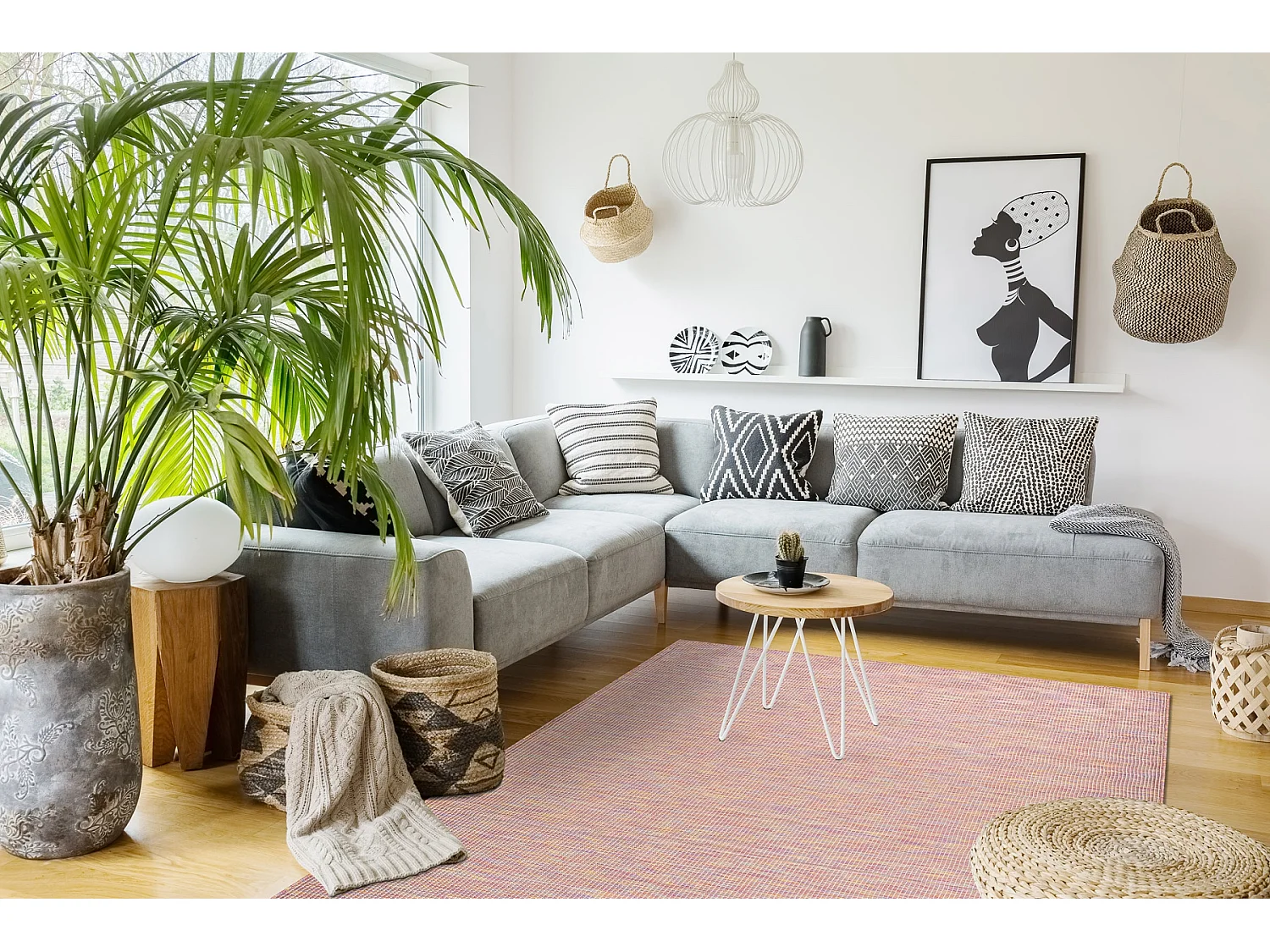 Tapis SIZAL PATIO 2778 tissé à plat rose / bleu / beige 117x170 cm