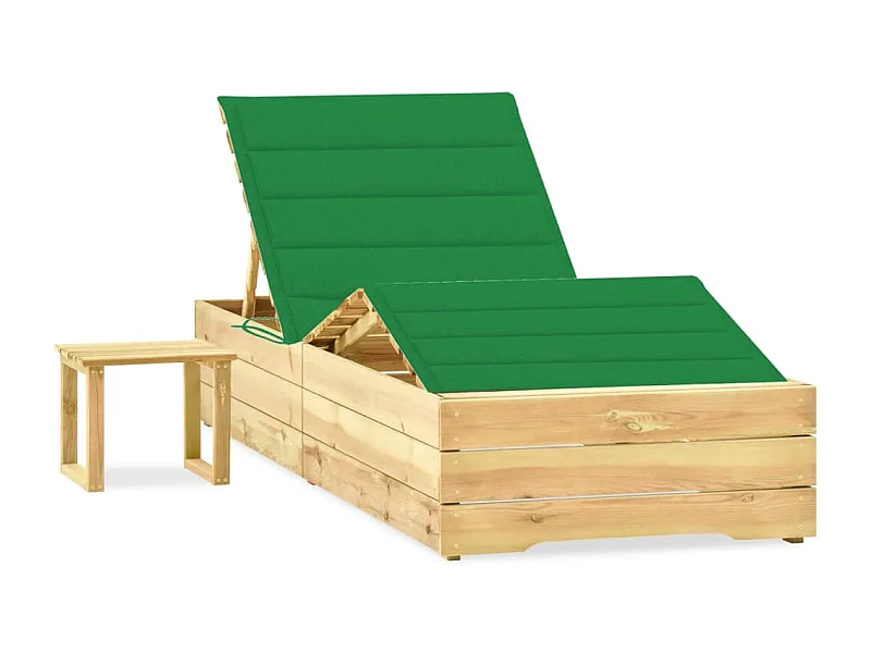 Tumbona de jardín con mesa y cojín de madera de pino impregnada ES33756