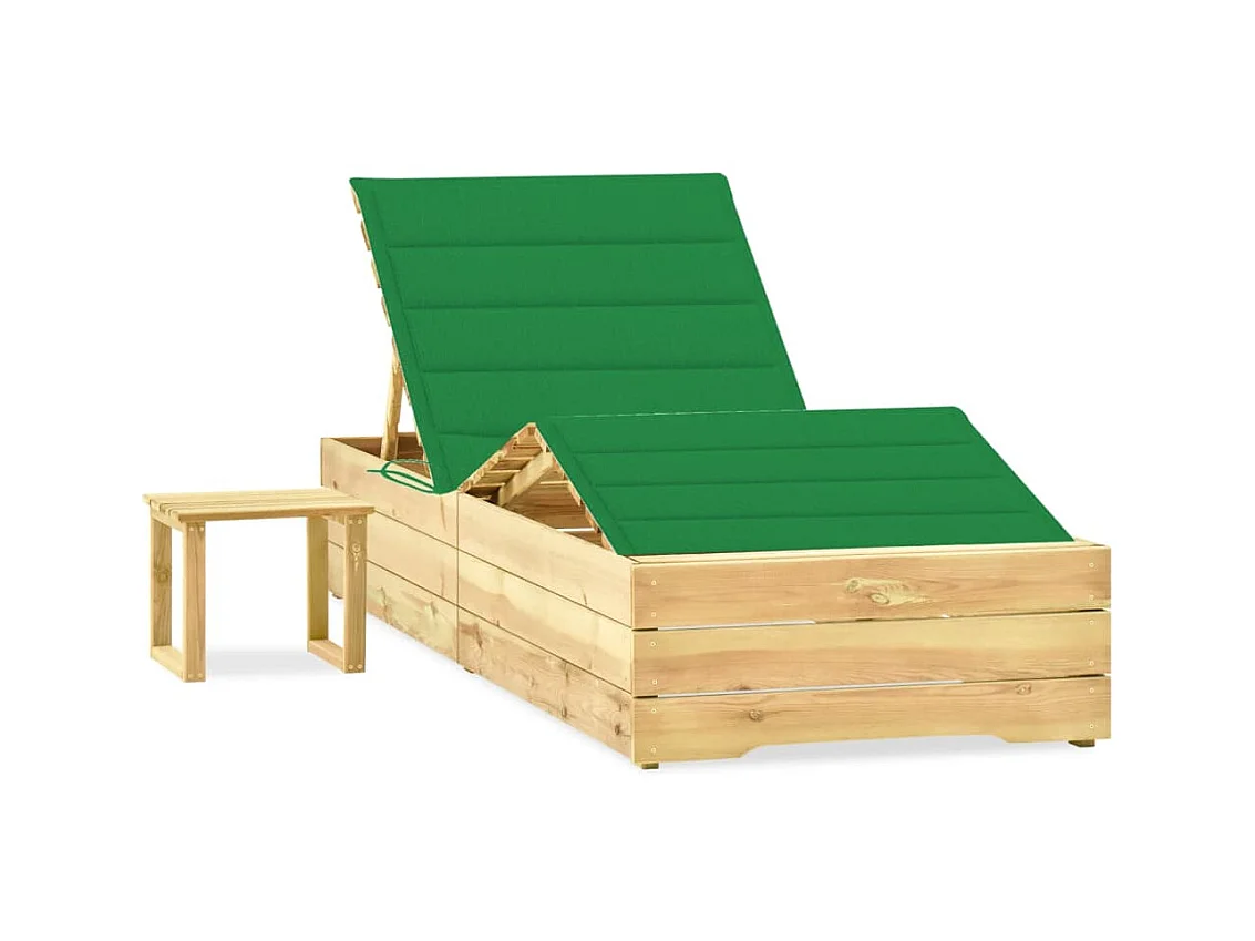 Bain de soleil de jardin avec table et coussin Pin imprégné SEF49737