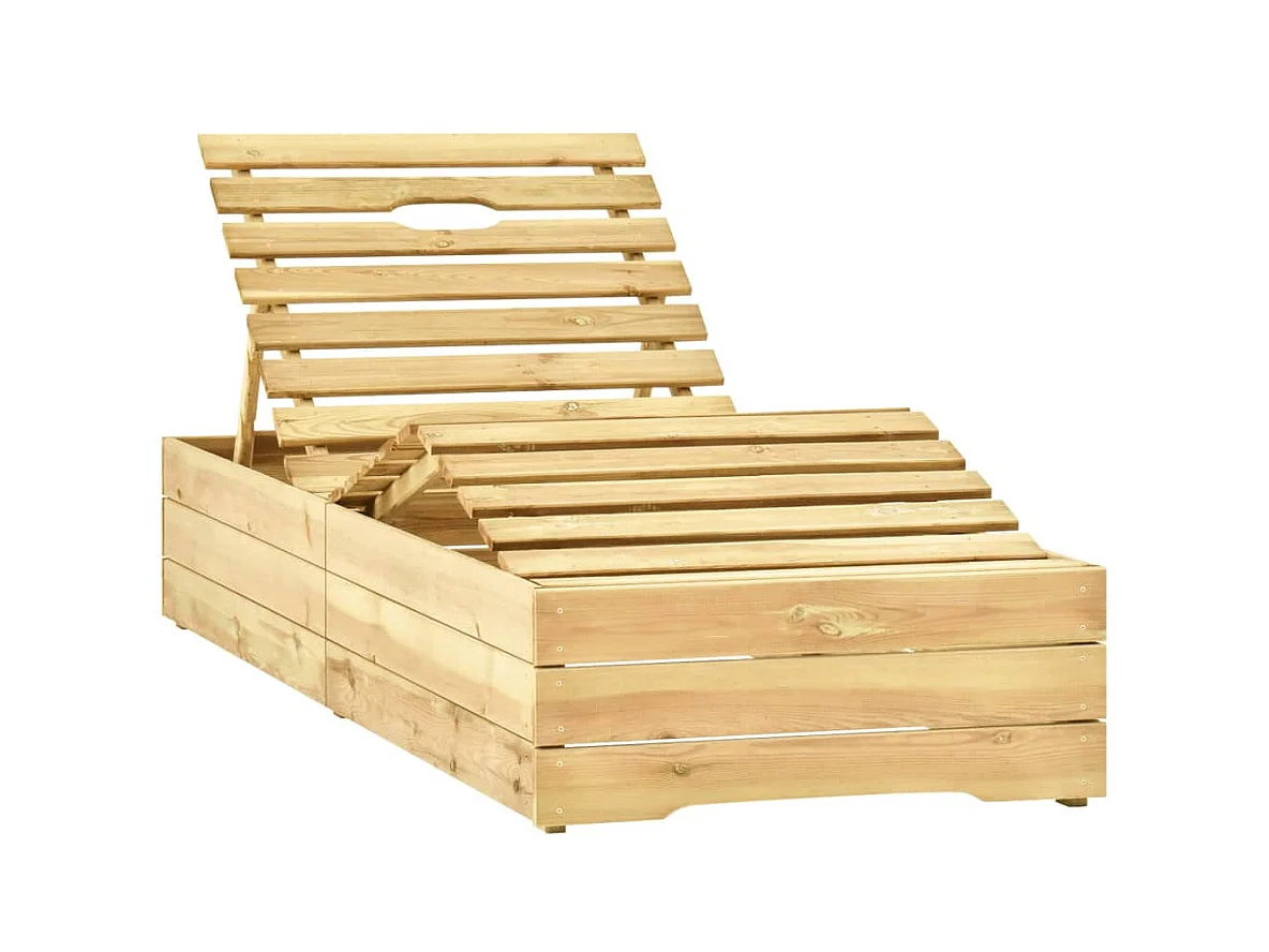 Tumbona de jardín con mesa y cojín de madera de pino impregnada ES33756